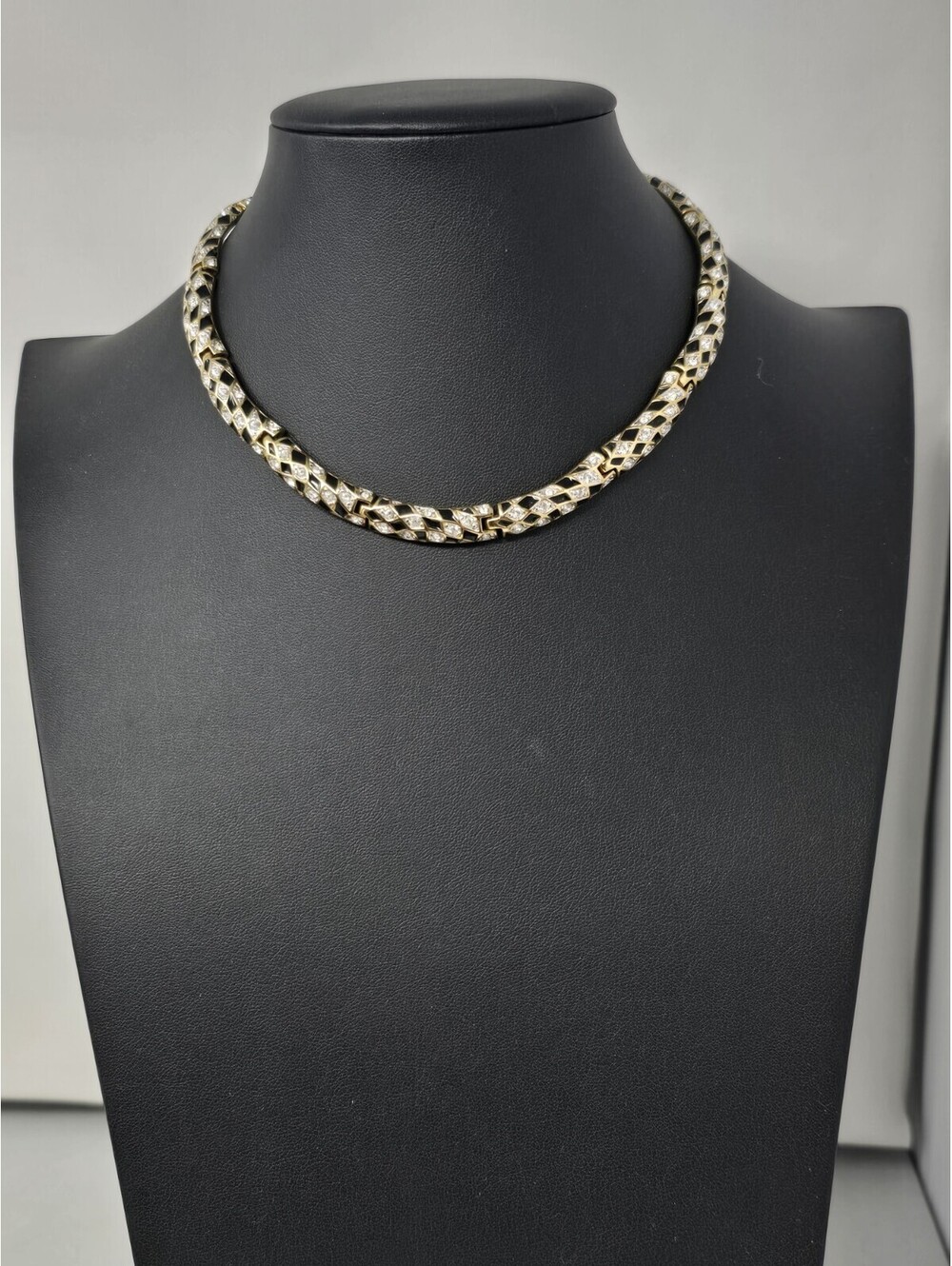 Swarovski Swan Signed Black Enamel Crystal Collar Choker 16